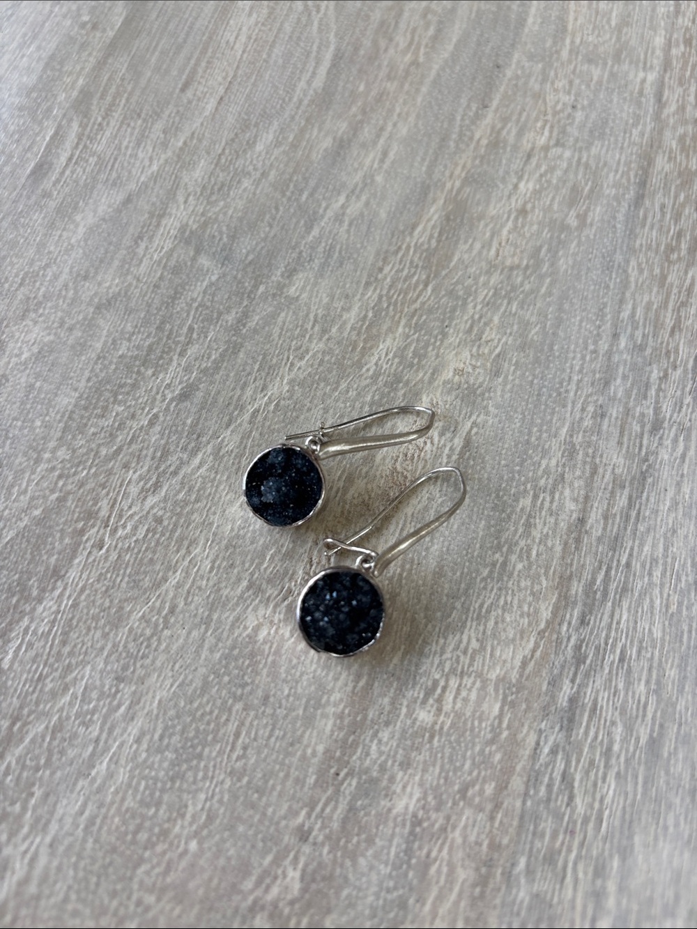 925 Silver Drop Earrings with Black Stone